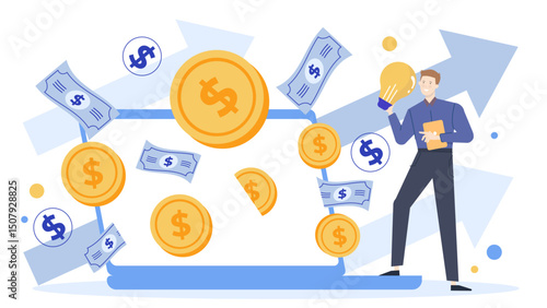 Conceptual image of innovation and moneymaking ideas. Perfect for financial blogs, startup presentations, business concepts, and entrepreneurship marketing materials.