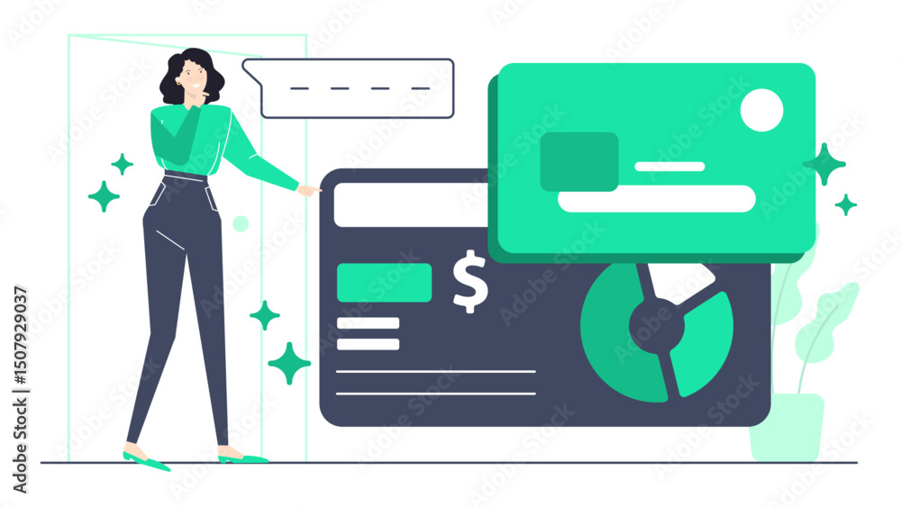 Woman showcasing data on a screen, perfect for business presentations, financial blogs, strategy articles, consulting services, and analytic reports. Woman showcasing data on a screen, perfect for business presentations, financial blogs, strategy articles, consulting services, and analytic reports.
