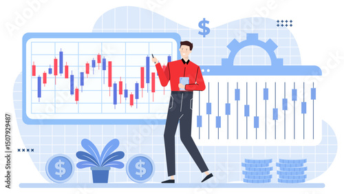 Businessman analyzing financial data with coins nearby, suitable for finance blogs, investment presentations, or accounting reports for diverse audiences.