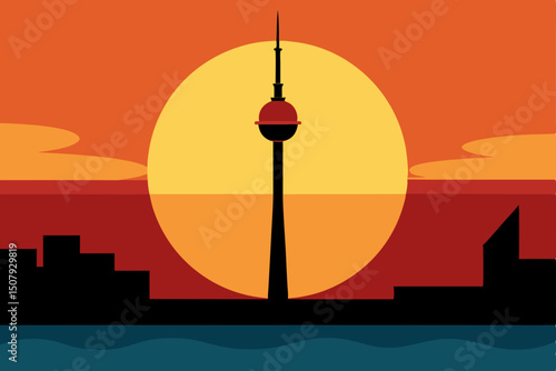 city skyline at sunset vector