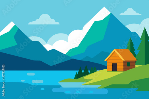 landscape with mountains and house