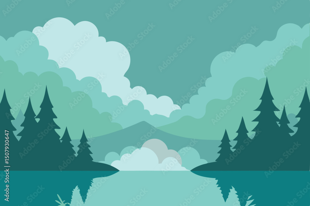 Fototapeta premium winter landscape with trees and mountains