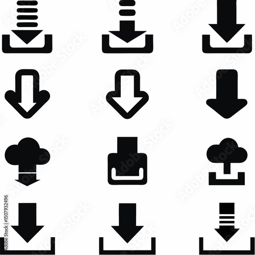 Shiny web design icons set with download and upload arrows