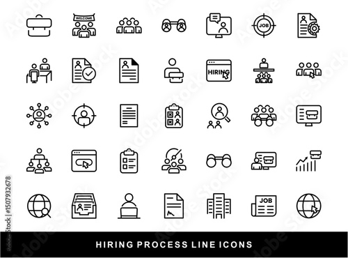 Hiring Process Line Icons. Recruitment, Job Application, Interview, Candidate Selection Vector Set