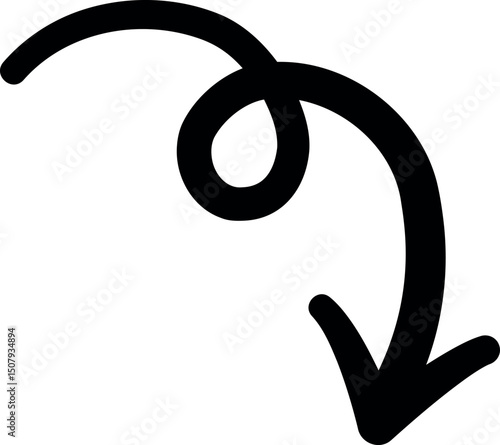手描きのくるくる下向き矢印ベクター