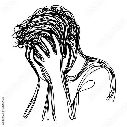 Stressed Person Line Drawing