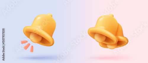 3D chat notice icon with bubble speech floating around on pastel background. New urgency reminder concept for social media element. 3d bell announce icon for message vector render illustration
