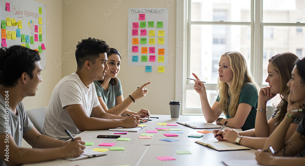 Fototapeta premium Diverse Young Adults Brainstorming Collaborative Teamwork Startup Meeting Project Planning Session