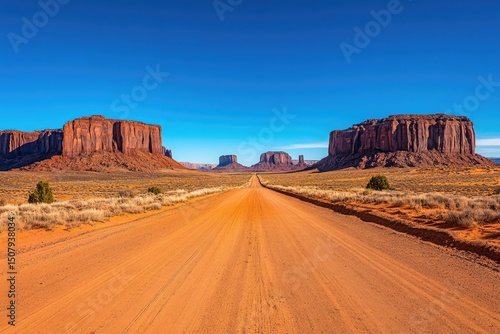 Desert road leading to distant buttes (1)