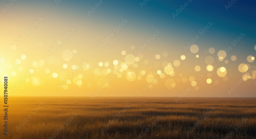Obraz premium 日の出の地平線と輝くボケの抽象的な背景