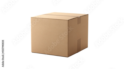 Cardboard box sealed with tape isolated on transparent background
