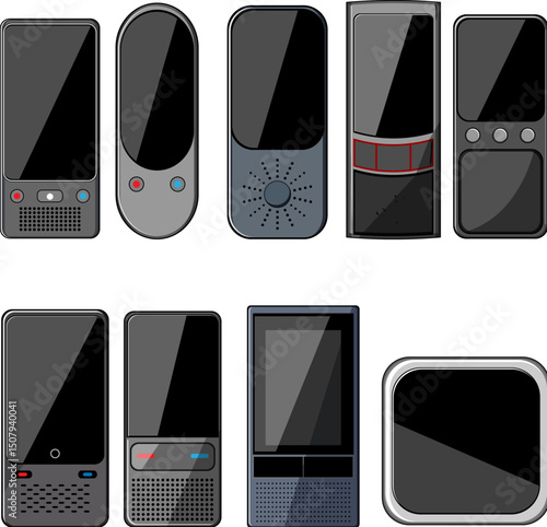 electronic translator set cartoon vector illustration