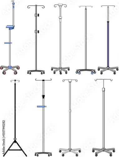 hydration iv drip stand set cartoon vector illustration