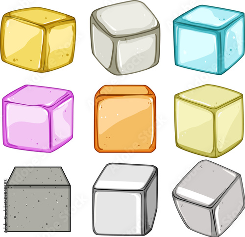ice cubes reusable set cartoon vector illustration