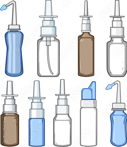nasal spray bottle set cartoon vector illustration