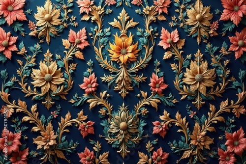 Intricate floral damask, elegant gold accents, gold, digital