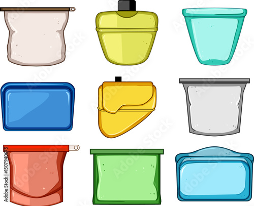silicone snack bag set cartoon vector illustration