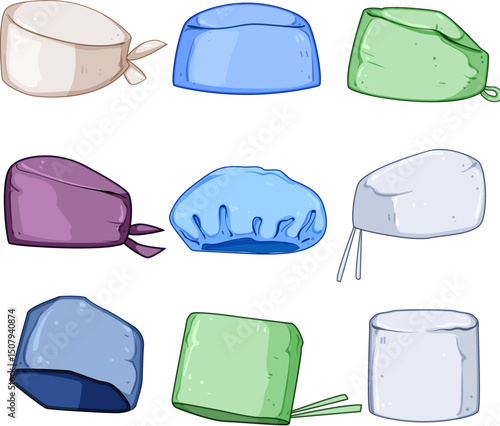 surgical cap set cartoon vector illustration