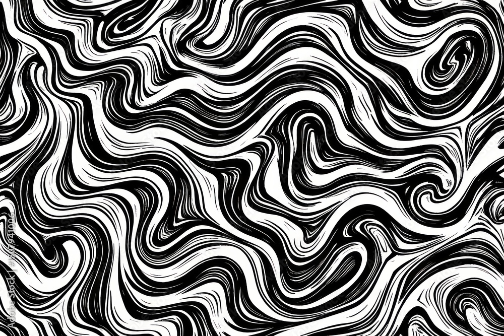 Obraz premium Abstract black and white swirling pattern design.