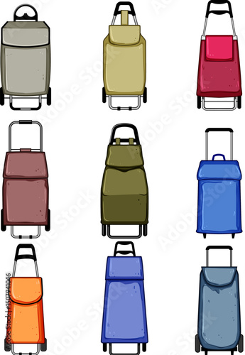 trolley bag set cartoon vector illustration