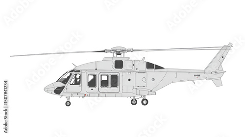 Airbus Helicopters HIL H160M Guepard. Vector drawing of armed multirole helicopter. Side view. Image for illustration and infographics.