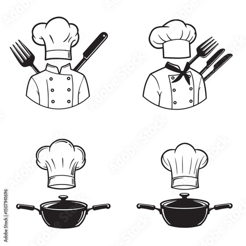 Collection of classic chef silhouettes restaurant and cooking elements for design projects