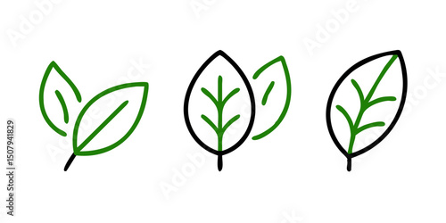 Green leaf vector icons.Green leaves collection. Ecology leaf element Eco leaf logo. Simple linear leaves of trees and plants. Elements for eco friendly and bio logo,vegan. 