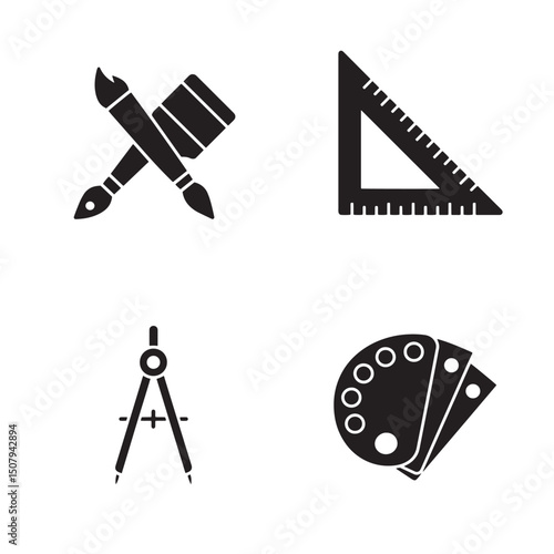 Art and design tools silhouette icons for creative projects and graphic design