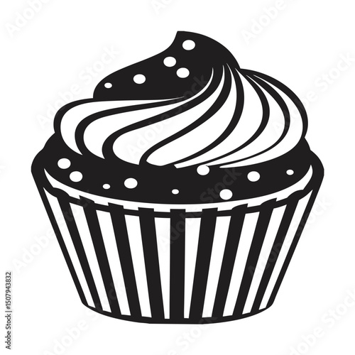 Delectable dessert illustration of a cupcake with rose crême and cherry, a sweet bonbon for a celebration anniversaire design