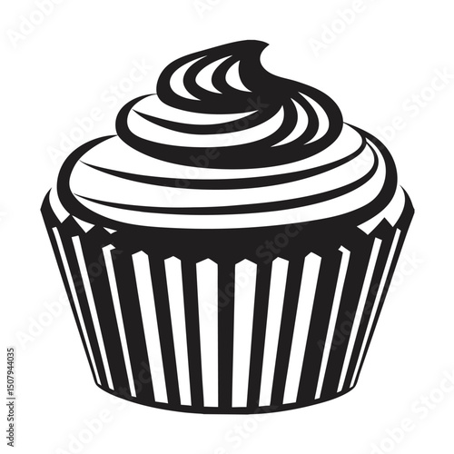 Delectable dessert illustration of a cupcake with rose crême and cherry, a sweet bonbon for a celebration anniversaire design