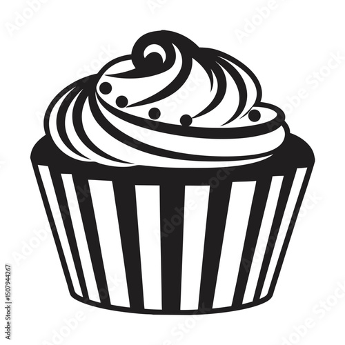 Delectable dessert illustration of a cupcake with rose crême and cherry, a sweet bonbon for a celebration anniversaire design