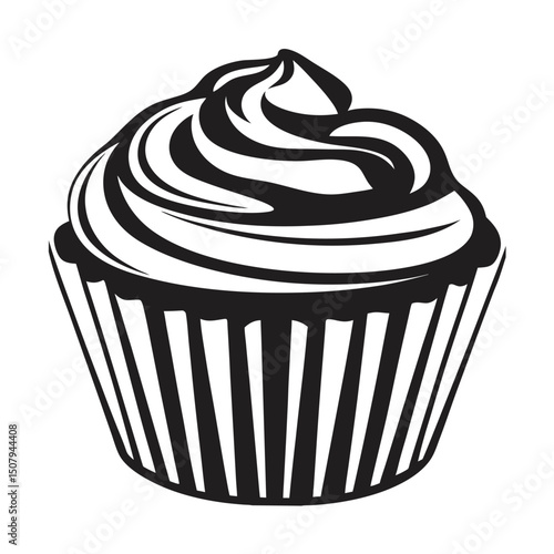 Delectable dessert illustration of a cupcake with rose crême and cherry, a sweet bonbon for a celebration anniversaire design