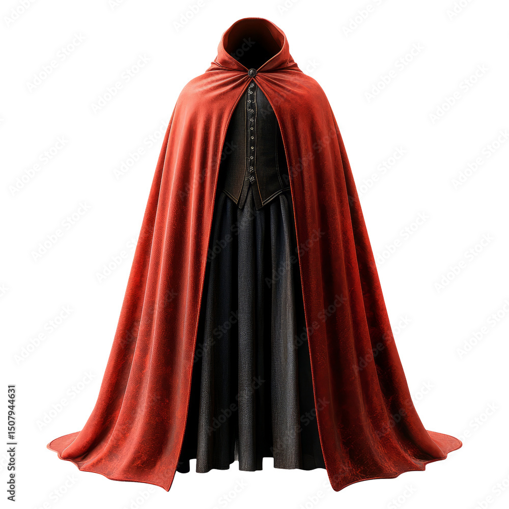Elegant Red Cloak with Black Inner Layer on Transparent Background Elegant Red Cloak with Black Inner Layer on Transparent Background