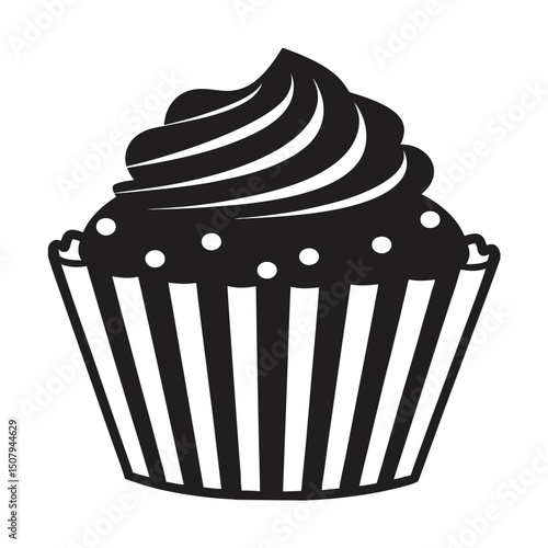 Delectable dessert illustration of a cupcake with rose crême and cherry, a sweet bonbon for a celebration anniversaire design