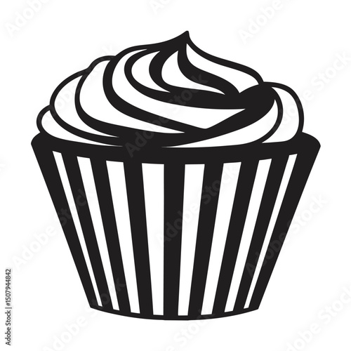 Delectable dessert illustration of a cupcake with rose crême and cherry, a sweet bonbon for a celebration anniversaire design