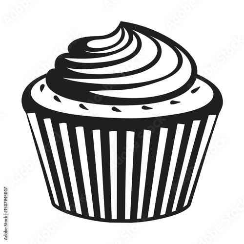 Delectable dessert illustration of a cupcake with rose crême and cherry, a sweet bonbon for a celebration anniversaire design