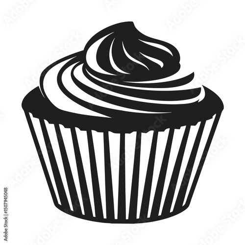 Delectable dessert illustration of a cupcake with rose crême and cherry, a sweet bonbon for a celebration anniversaire design