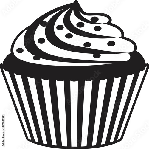 Delectable dessert illustration of a cupcake with rose crême and cherry, a sweet bonbon for a celebration anniversaire design
