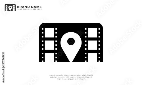 Cinema Location Logo. Modern logo combination filmstrip with location icon