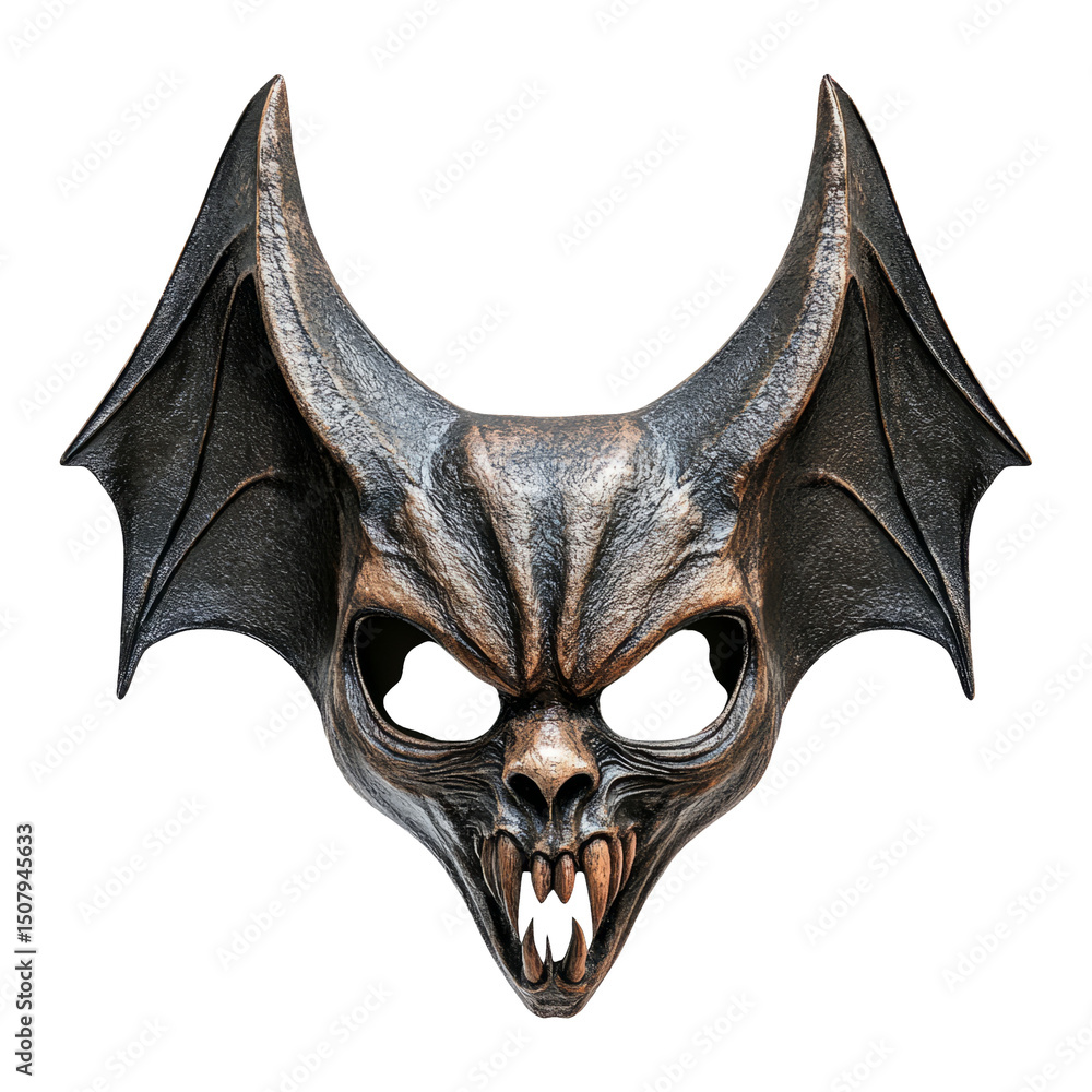 Naklejka premium Detailed Bat Creature Mask with Horns and Fiery Expression