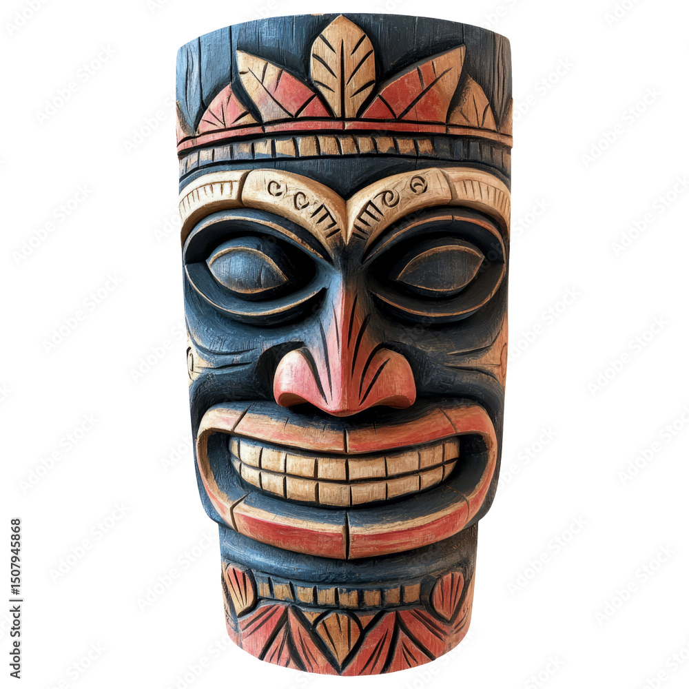 Vibrant Wooden Tribal Mask with Intricate Carvings and Bold Colors Vibrant Wooden Tribal Mask with Intricate Carvings and Bold Colors