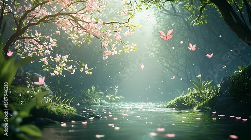 Beautiful and dreamy forest and river