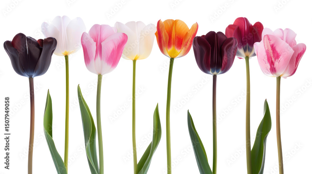 Seven different color tulip flower isolate on transparency background Seven different color tulip flower isolate on transparency background
