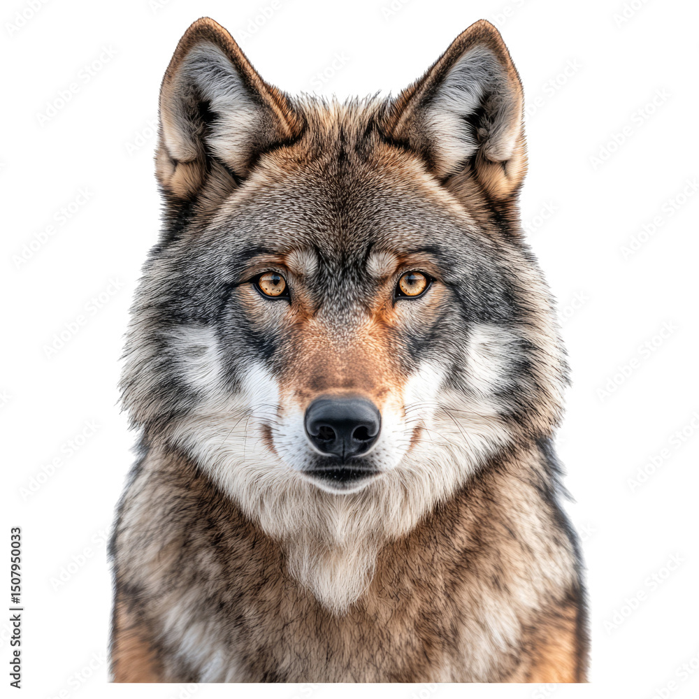 Fototapeta premium Majestic Wolf Portrait on a Transparent Background for Creative Use