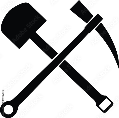 Crossed Shovel and Pickaxe Silhouette – Mining, Construction, Labor Tools Icon