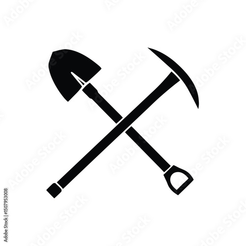 Crossed Shovel and Pickaxe Silhouette – Mining, Construction, Labor Tools Icon