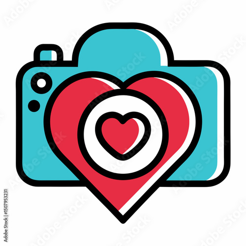 Camera and heart symbol in vector format. Use for World Photography Day creative content and graphic packs.