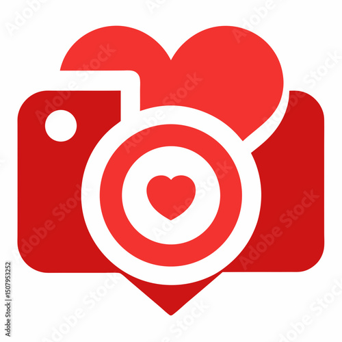 Minimal heart camera vector art. Perfect for World Photography Day promotions, logos, and romantic photography themes.