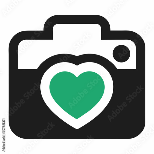 Photography heart symbol with camera lens vector. Great for Camera Day events and creative design projects.