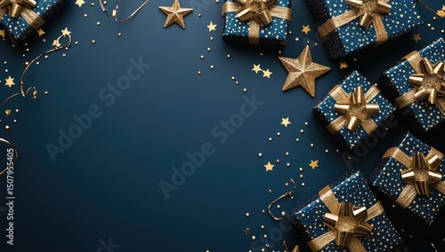 Wallpaper Mural Festive navy blue background with gold gift boxes and confetti Torontodigital.ca